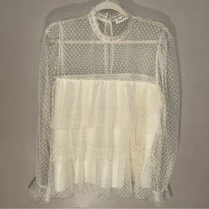 Sheer swiss dot lace blouse key hole back fairy core Size 1X